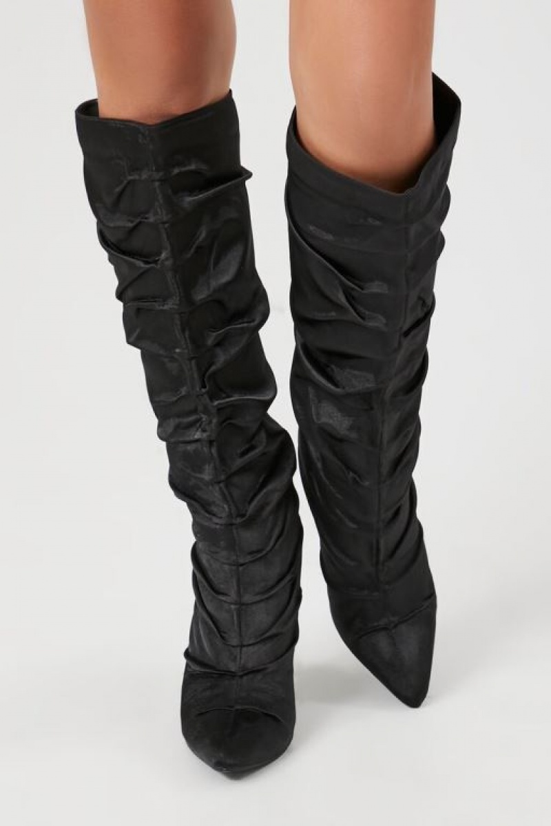 Botas Forever 21 Ruched Satin Pointed Toe Mujer Negras | WH1QYQtptOr