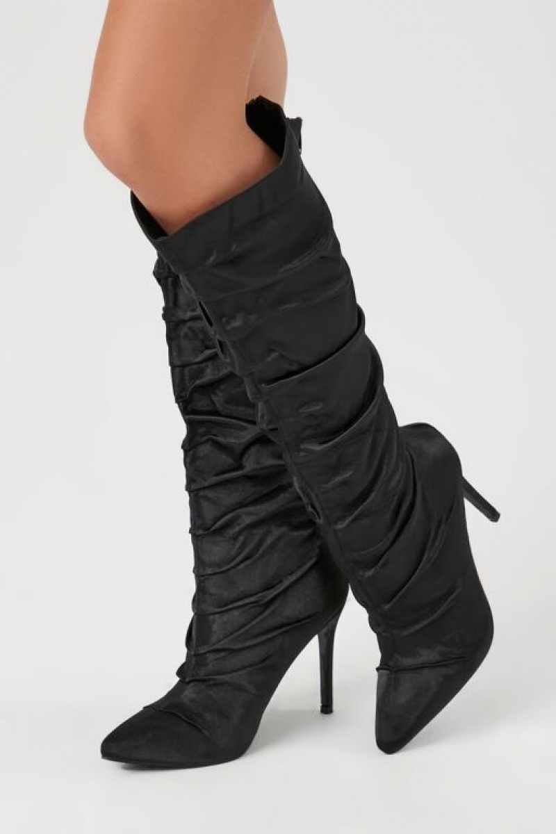 Botas Forever 21 Ruched Satin Pointed Toe Mujer Negras | WH1QYQtptOr