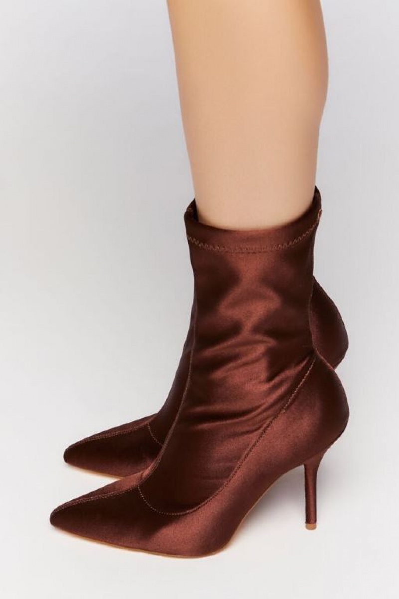 Botas Forever 21 Satin Stiletto Sock Booties Mujer Marrones | XvyaNN4Z1s3