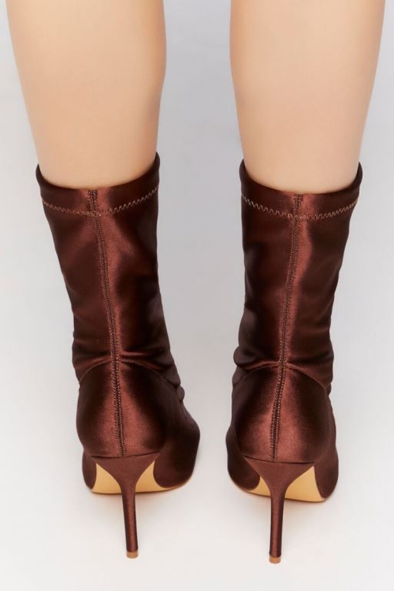 Botas Forever 21 Satin Stiletto Sock Booties Mujer Marrones | XvyaNN4Z1s3