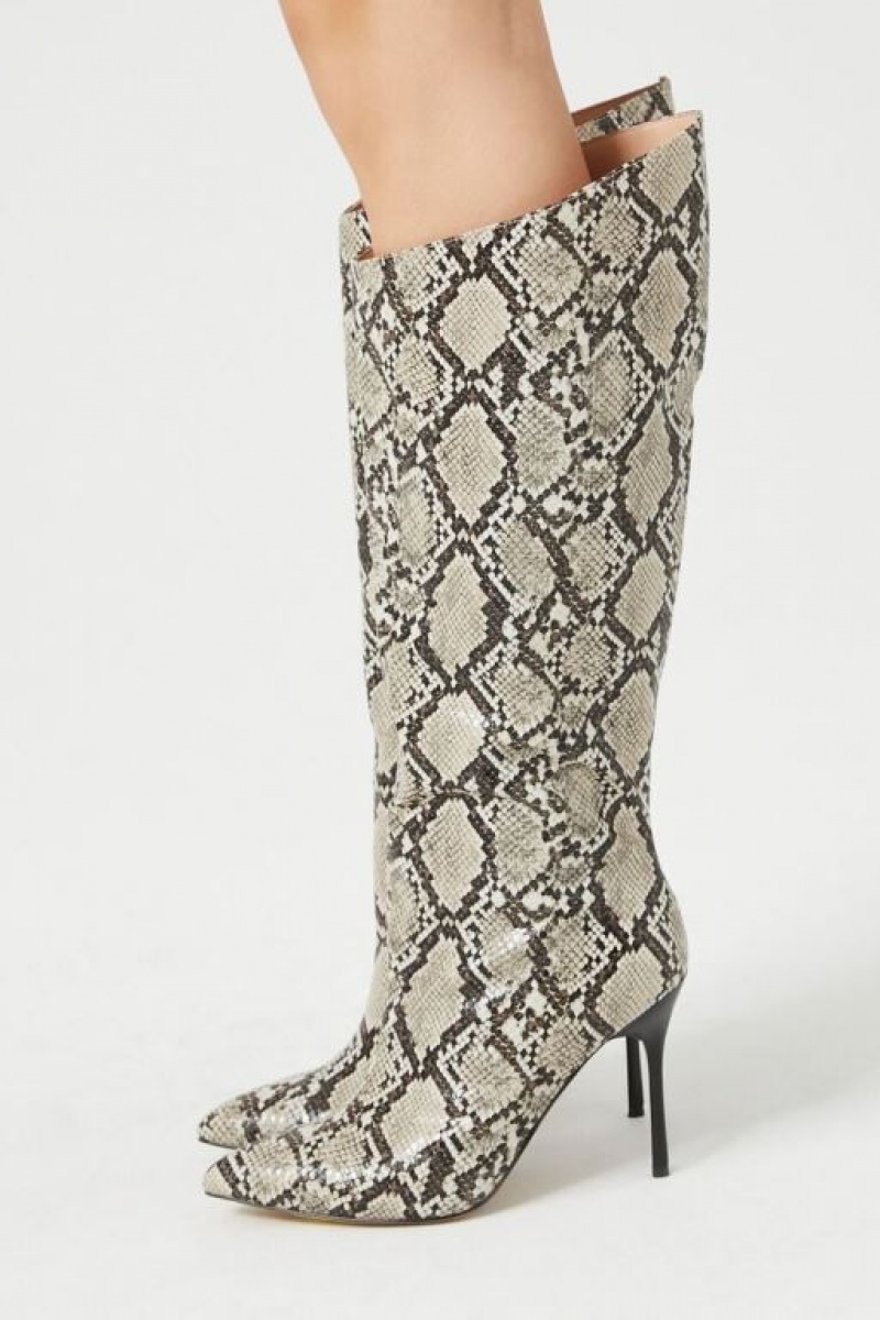 Botas Forever 21 Snake Print Stiletto Mujer Beige Multicolor | lmJNAjGKJsp