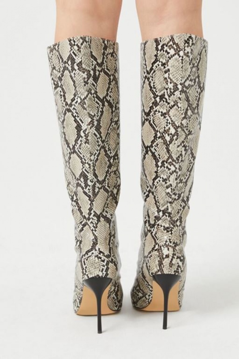 Botas Forever 21 Snake Print Stiletto Mujer Beige Multicolor | lmJNAjGKJsp