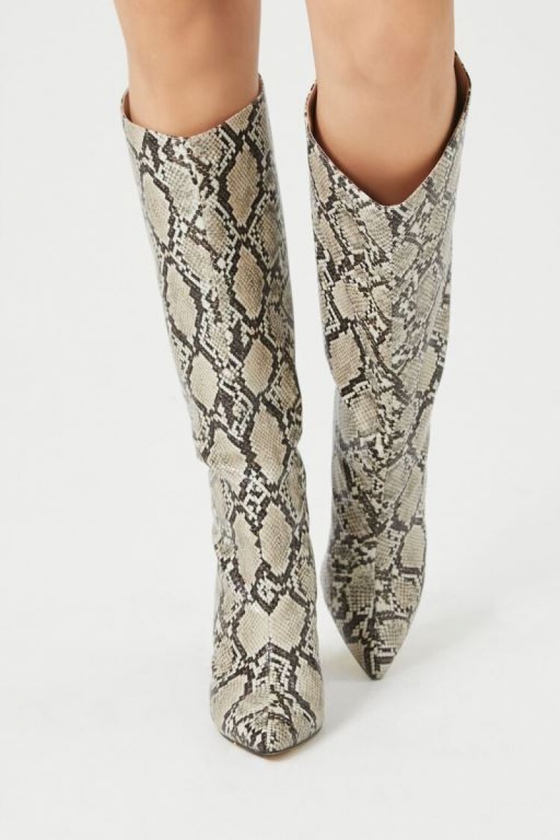 Botas Forever 21 Snake Print Stiletto Mujer Beige Multicolor | lmJNAjGKJsp