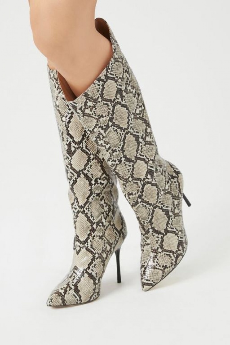 Botas Forever 21 Snake Print Stiletto Mujer Beige Multicolor | lmJNAjGKJsp