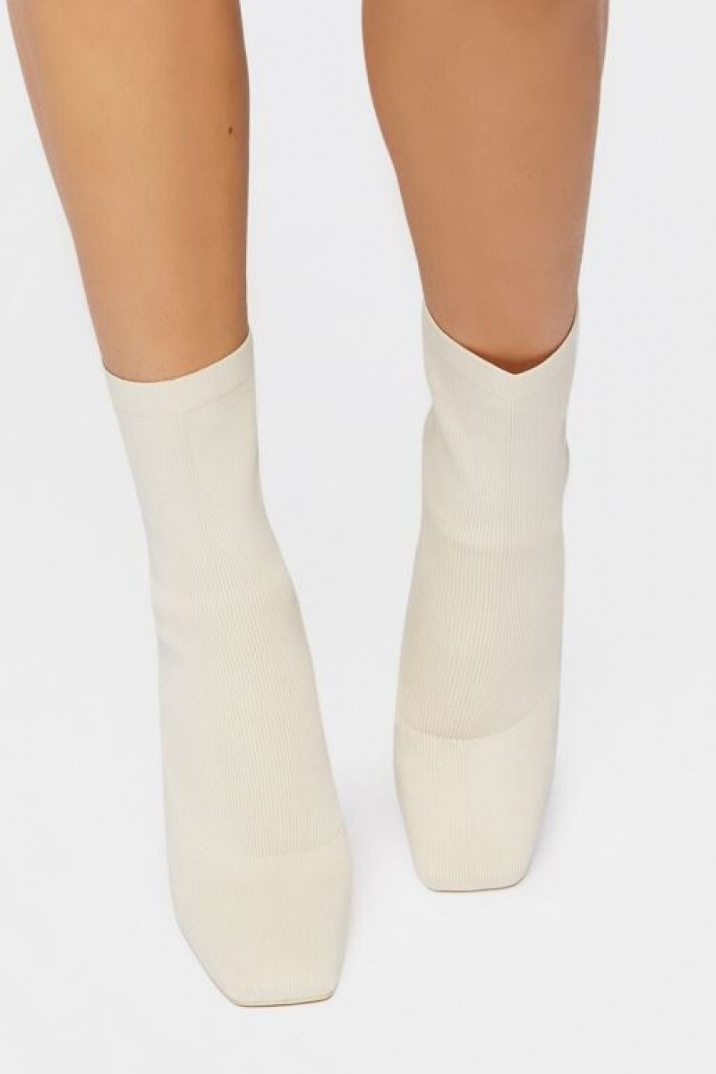 Botas Forever 21 Stiletto Sock Booties Mujer Creme | hzswMstz9oH