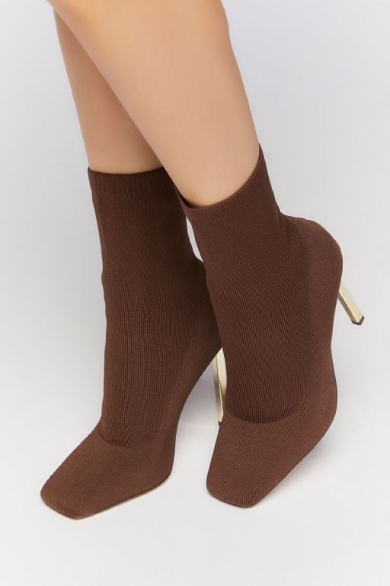 Botas Forever 21 Stiletto Sock Booties Mujer Marrones | Iu53cugEErq