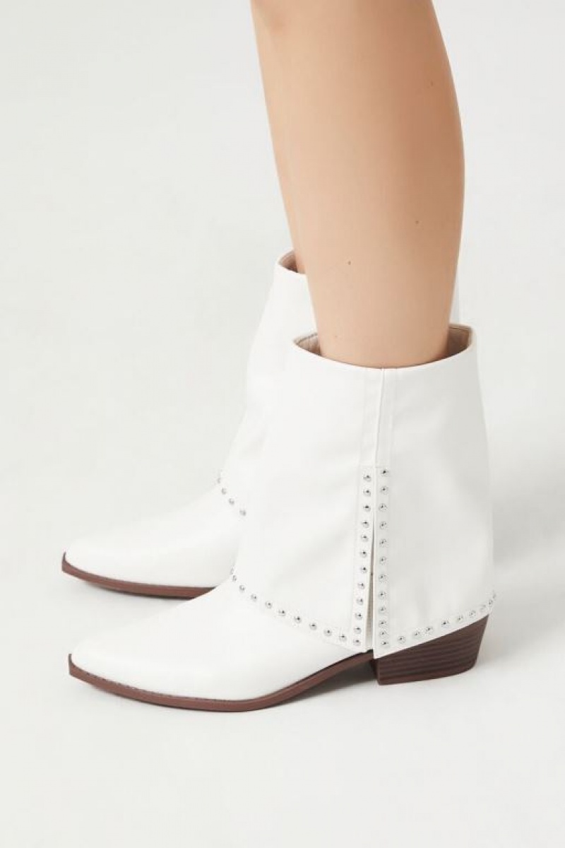 Botas Forever 21 Studded Faux Cuero Booties Mujer Blancas | MrRwxBDqYeH