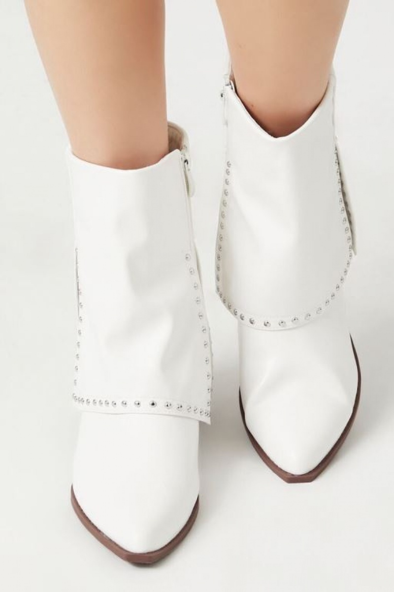 Botas Forever 21 Studded Faux Cuero Booties Mujer Blancas | MrRwxBDqYeH