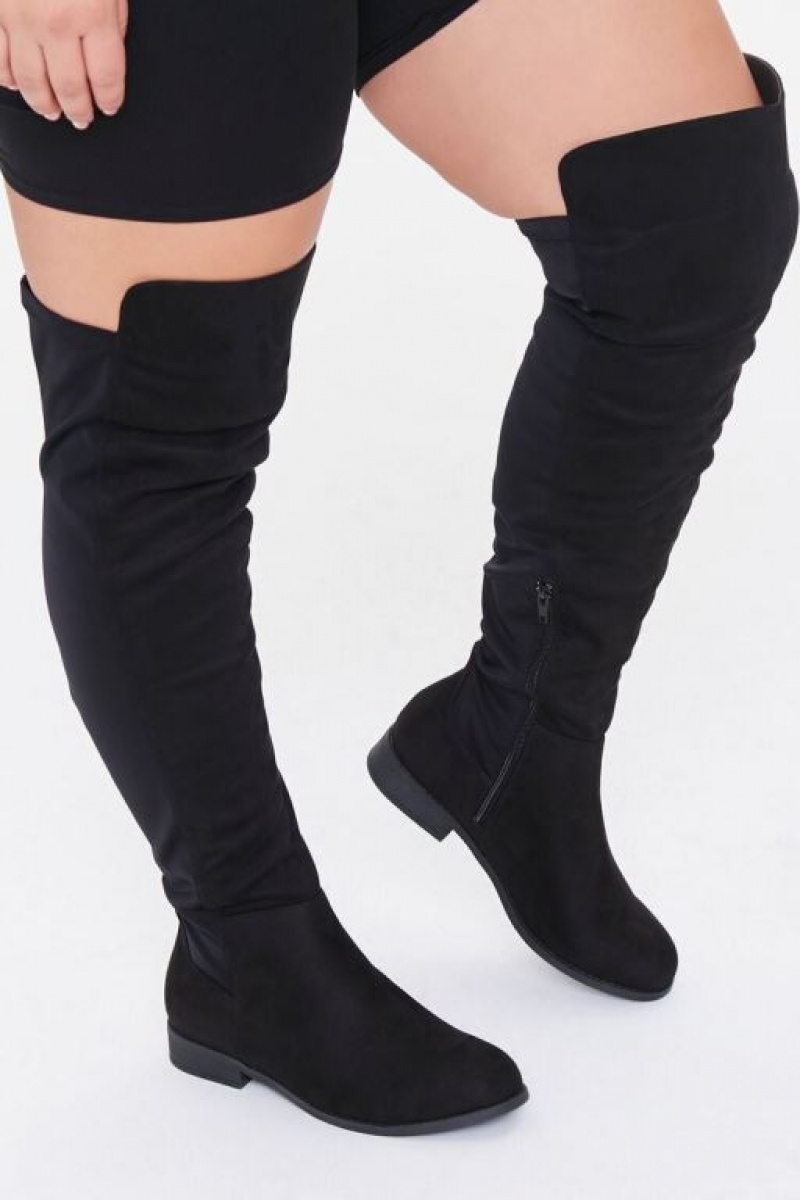 Botas Forever 21 Thigh High Faux Suede Wide Mujer Negras | q0HNVtsng5F