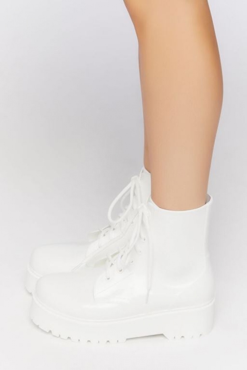 Botas Forever 21 Vinyl Combat Mujer Blancas | GpvjgOGttuu