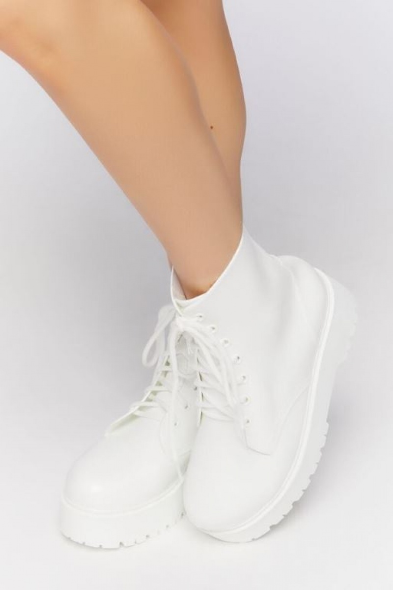 Botas Forever 21 Vinyl Combat Mujer Blancas | GpvjgOGttuu