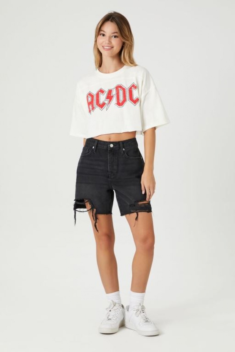 Camisa Forever 21 Acdc Cropped Estampadas Mujer Creme Multicolor | IgnMoPshKIP