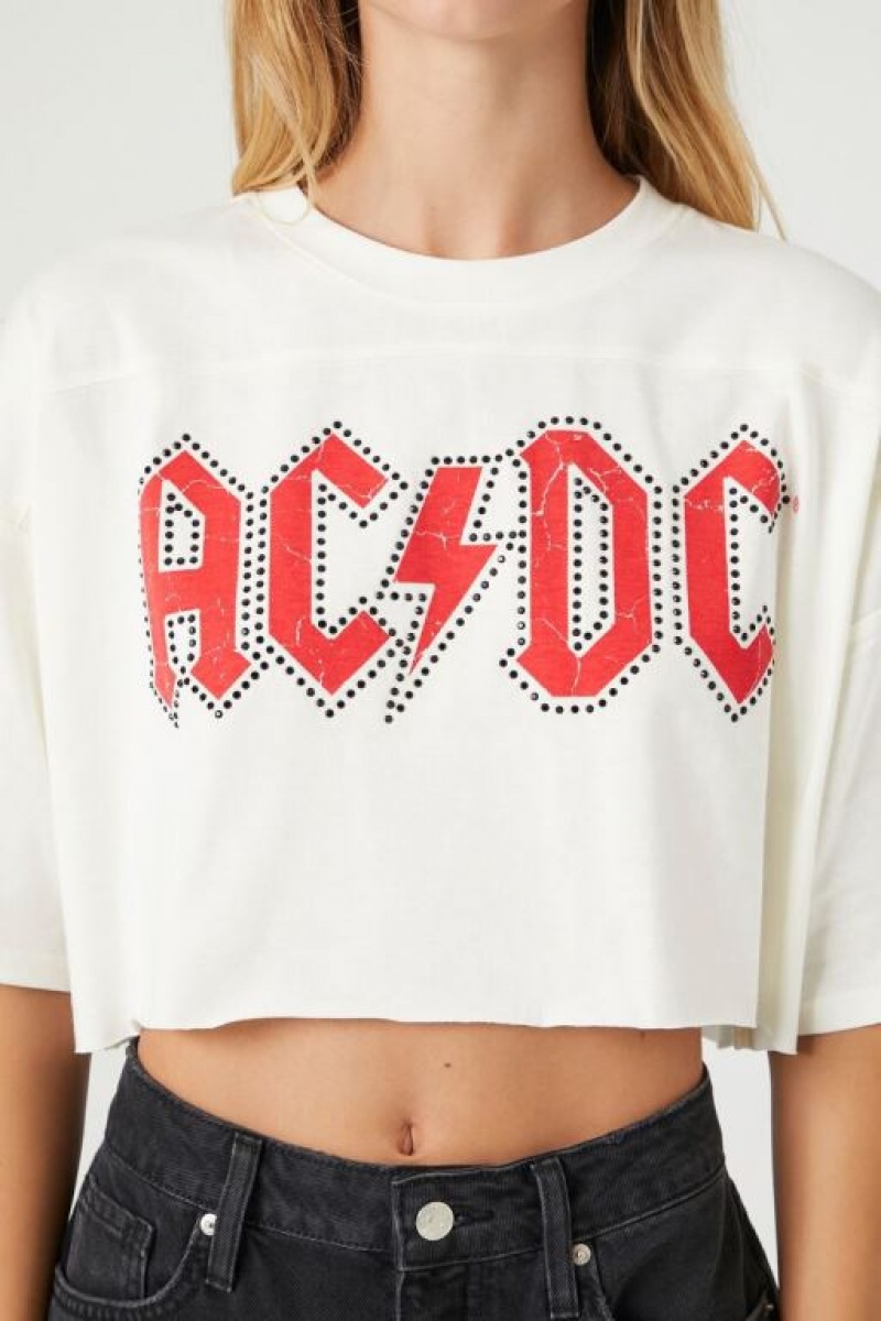 Camisa Forever 21 Acdc Cropped Estampadas Mujer Creme Multicolor | IgnMoPshKIP