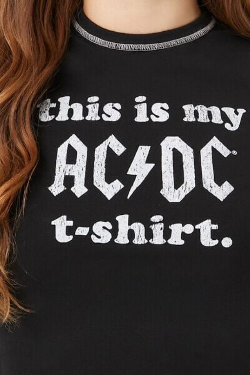 Camisa Forever 21 Acdc Estampadas Cropped Mujer Negras Blancas | DEgppskATLC