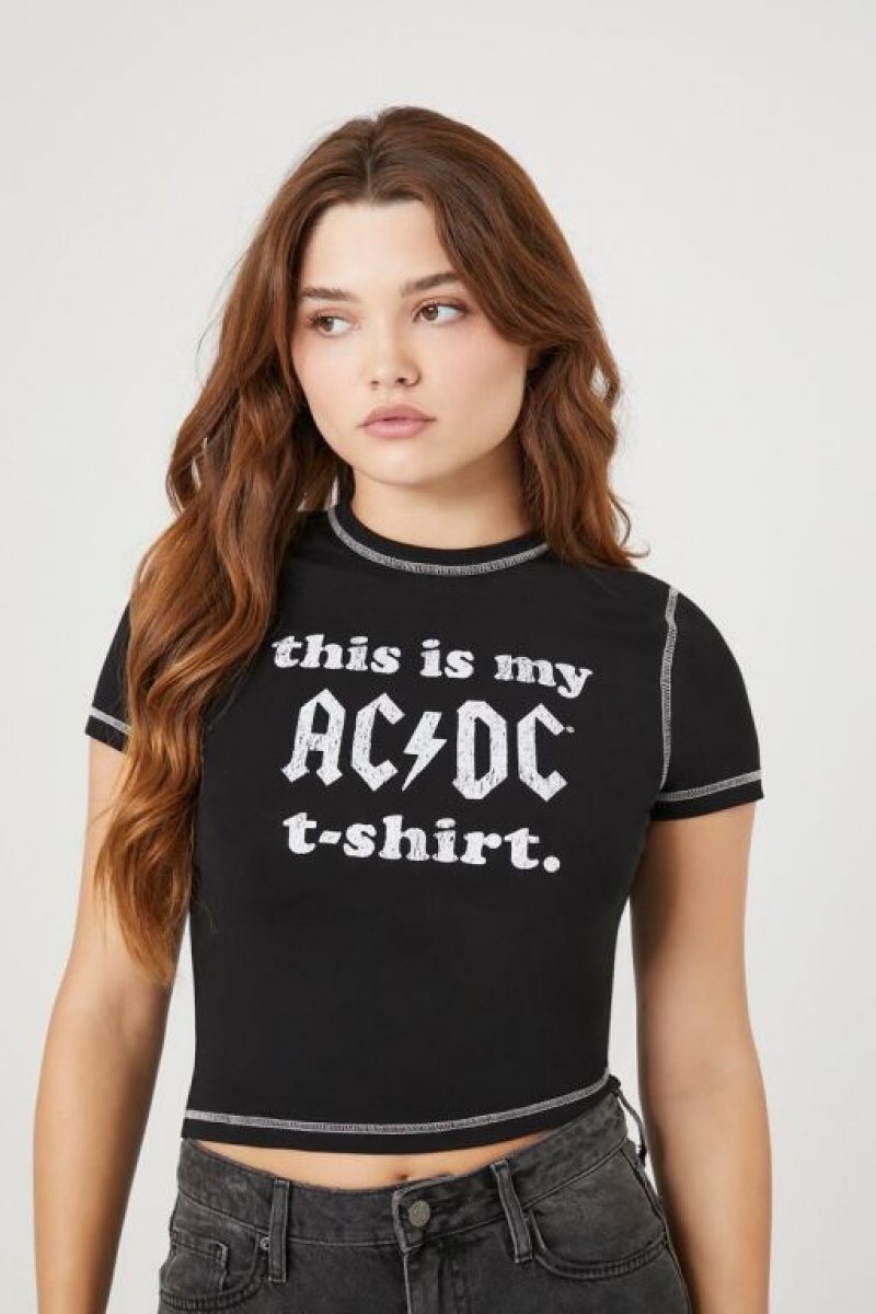 Camisa Forever 21 Acdc Estampadas Cropped Mujer Negras Blancas | DEgppskATLC