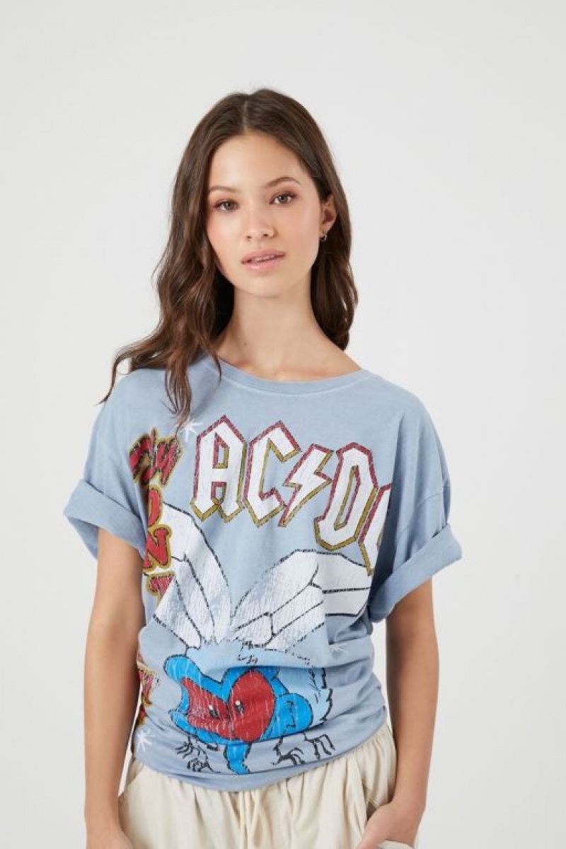 Camisa Forever 21 Acdc Oversized Estampadas Mujer Azules Multicolor | UEJ5lFDZx6A