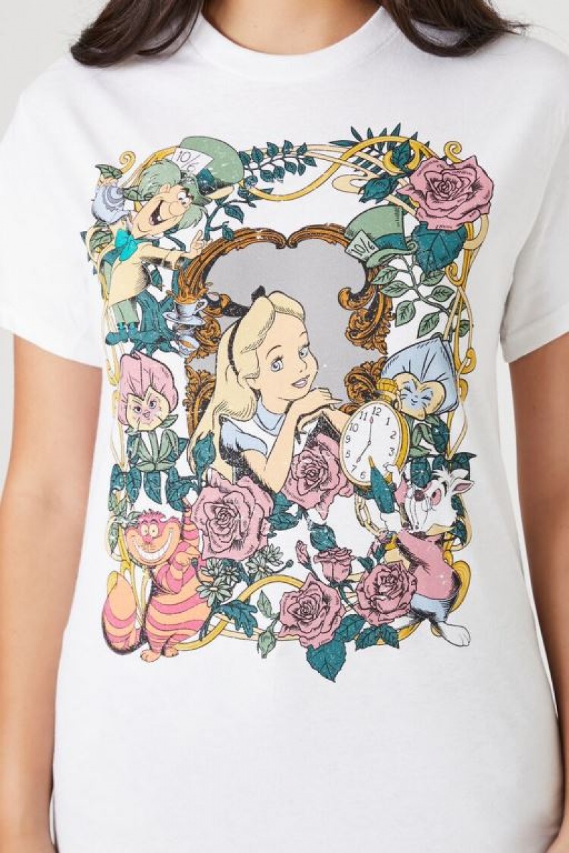 Camisa Forever 21 Alice In Wonderland Estampadas Mujer Blancas Multicolor | wFyKDR05gw7