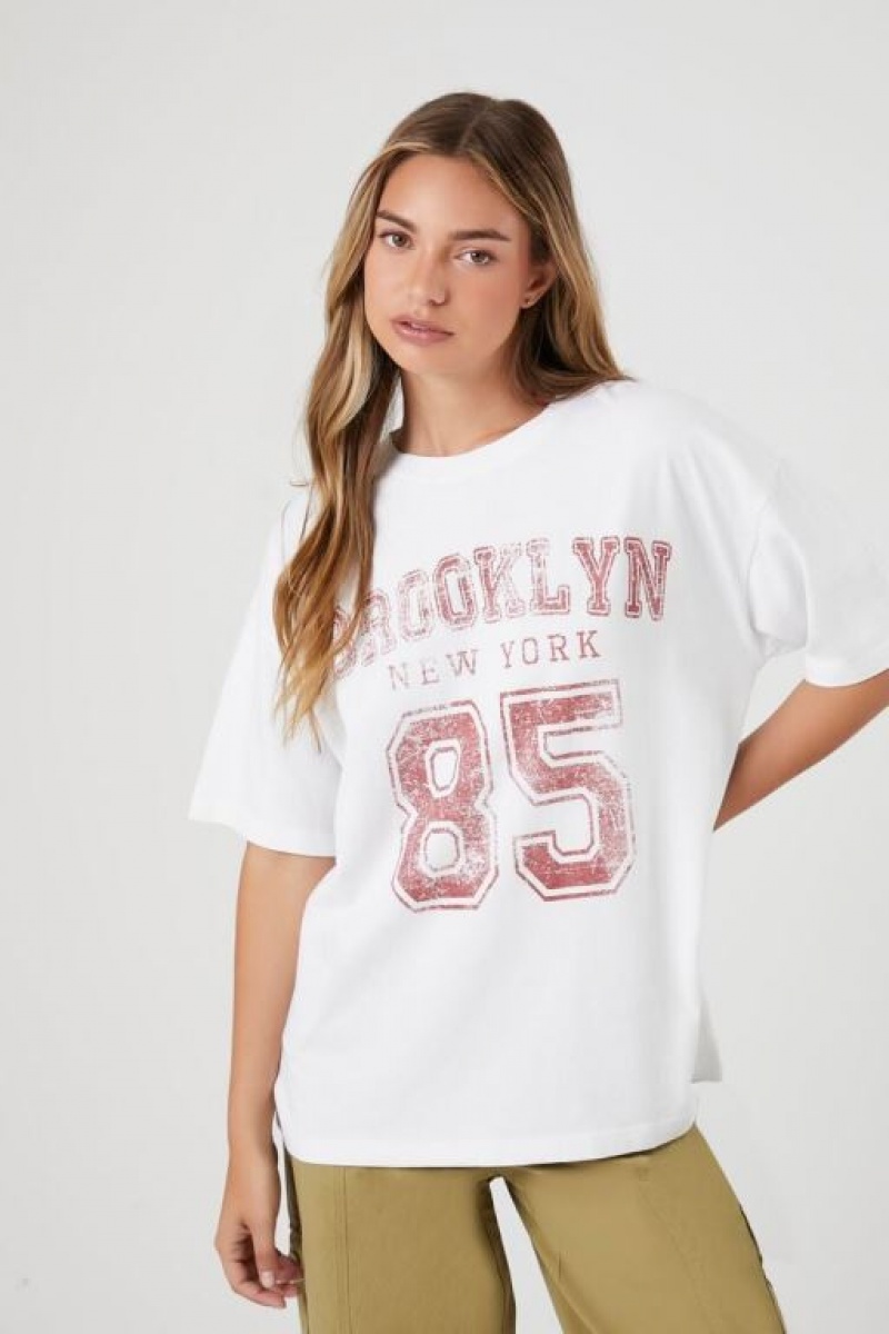 Camisa Forever 21 Brooklyn Oversized Estampadas Mujer Blancas Multicolor | 22hk2K8x73u