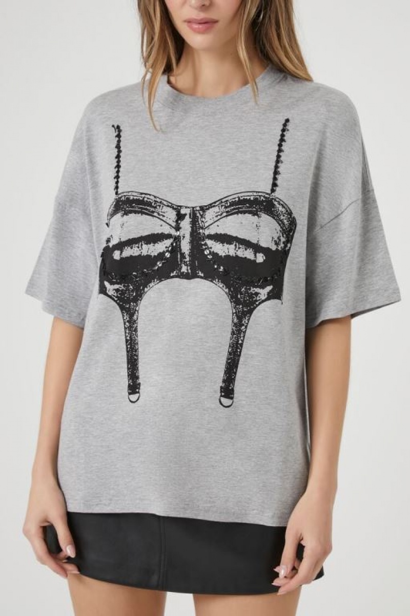 Camisa Forever 21 Bustier Estampadas Mujer Gris Negras | OIsbsOZnB6w