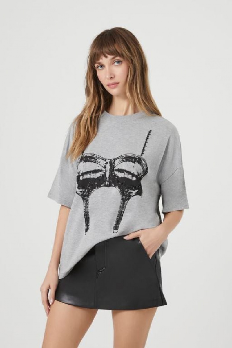 Camisa Forever 21 Bustier Estampadas Mujer Gris Negras | OIsbsOZnB6w