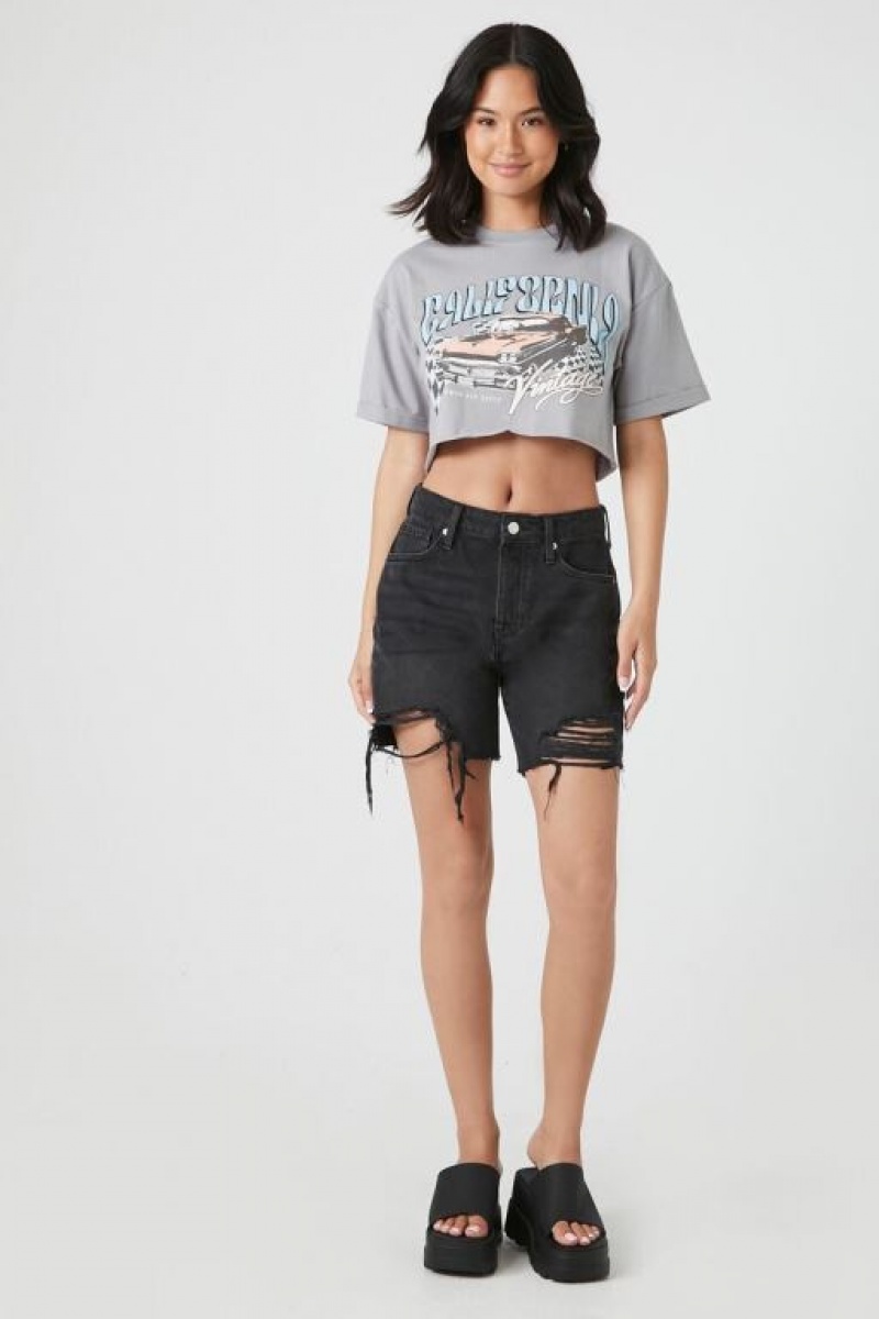 Camisa Forever 21 California Estampadas Cropped Mujer Gris Multicolor | tis5Vpjw0B3