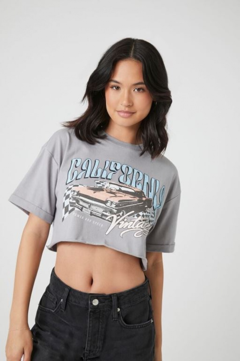 Camisa Forever 21 California Estampadas Cropped Mujer Gris Multicolor | tis5Vpjw0B3