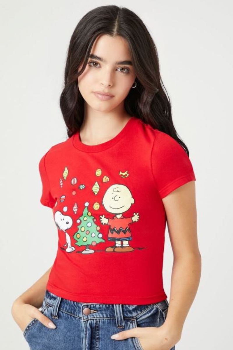 Camisa Forever 21 Christmas Charlie Brown Estampadas Mujer Rojas Multicolor | BY1OVu68bth