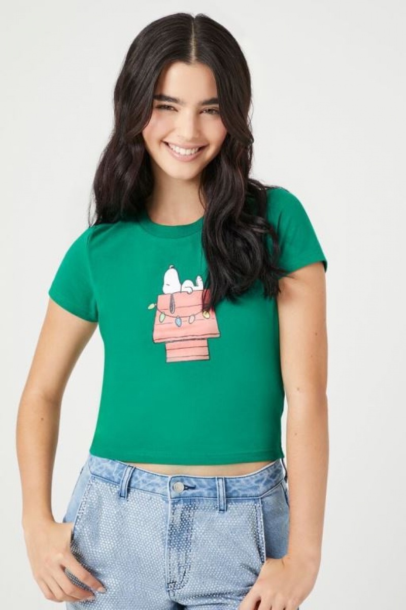 Camisa Forever 21 Christmas Snoopy Estampadas Mujer Verde Multicolor | vOZVXdISENo