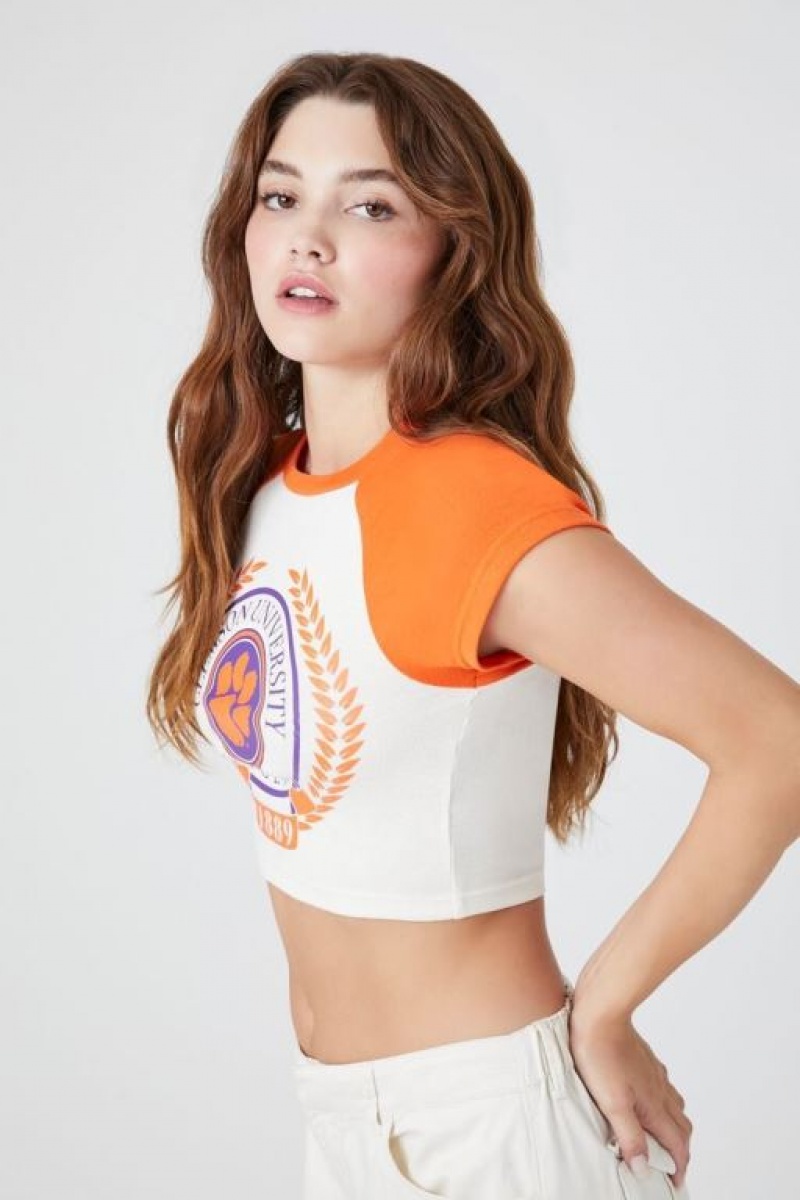 Camisa Forever 21 Clemson University Cropped Raglan Mujer Naranjas Multicolor | 9NDMjDKhekl