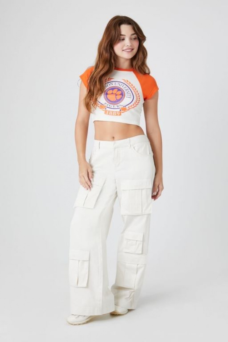 Camisa Forever 21 Clemson University Cropped Raglan Mujer Naranjas Multicolor | 9NDMjDKhekl