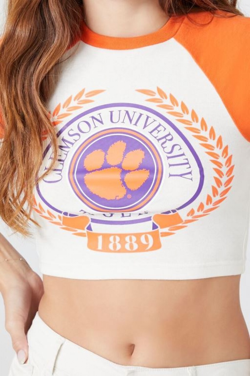 Camisa Forever 21 Clemson University Cropped Raglan Mujer Naranjas Multicolor | 9NDMjDKhekl