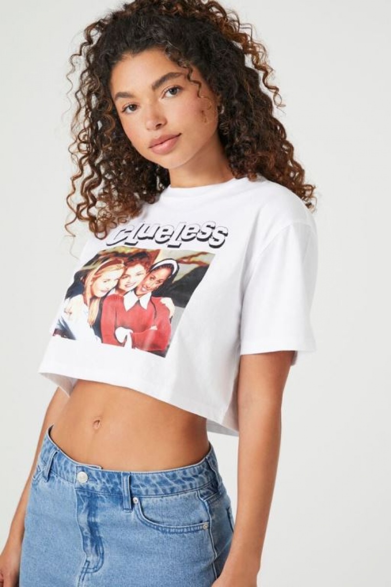 Camisa Forever 21 Clueless Estampadas Cropped Mujer Blancas Multicolor | Xs6TZvZZHUZ