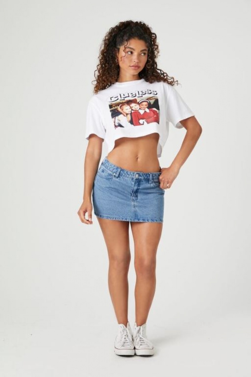 Camisa Forever 21 Clueless Estampadas Cropped Mujer Blancas Multicolor | Xs6TZvZZHUZ