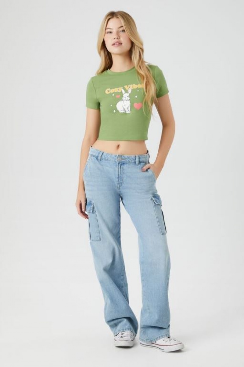 Camisa Forever 21 Cozy Vibes Estampadas Cropped Mujer Verde Multicolor | nY6Zetf4mC1