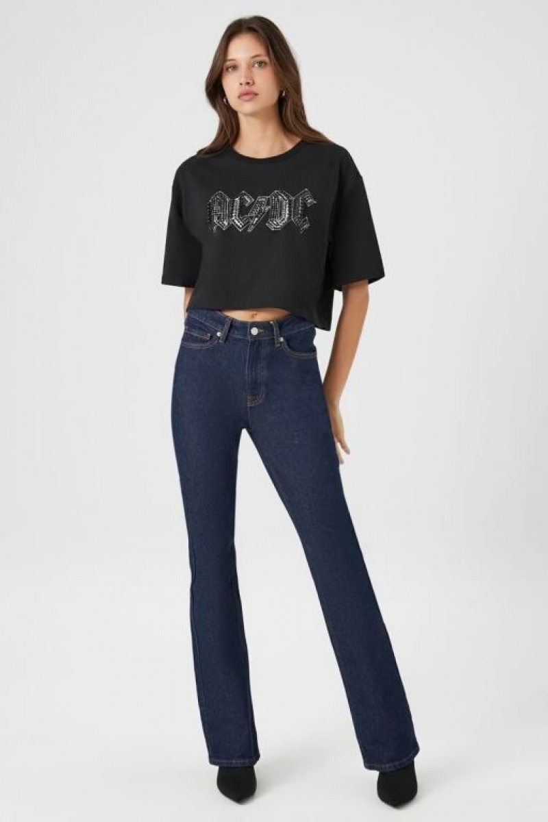 Camisa Forever 21 Cropped Acdc Estampadas Mujer Negras Multicolor | RvJ0VJXdc87