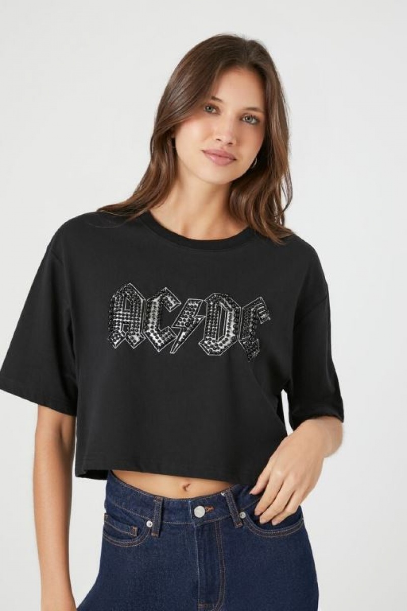 Camisa Forever 21 Cropped Acdc Estampadas Mujer Negras Multicolor | RvJ0VJXdc87