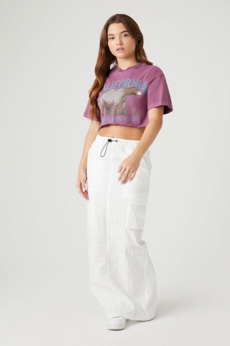 Camisa Forever 21 Cropped California Estampadas Mujer Moradas Multicolor | lTiyq6GZ70a