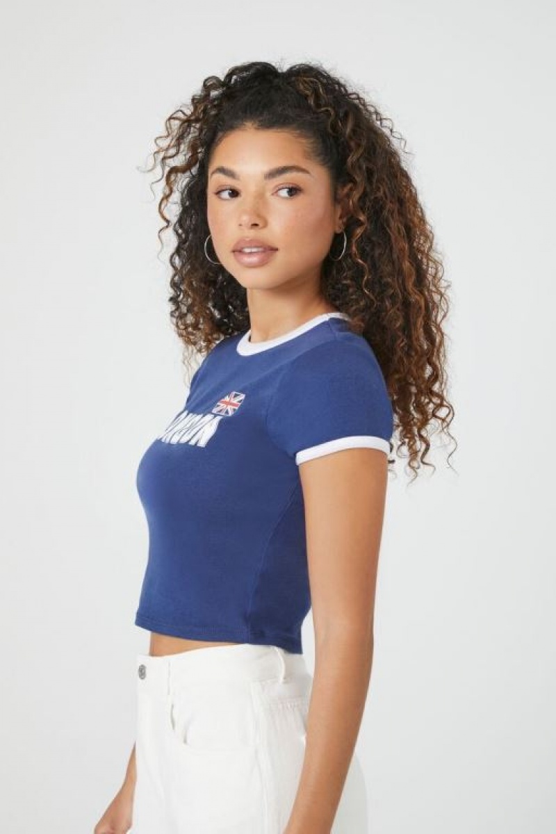 Camisa Forever 21 Cropped London Ringer Mujer Azules | zXO9Wqg8fag