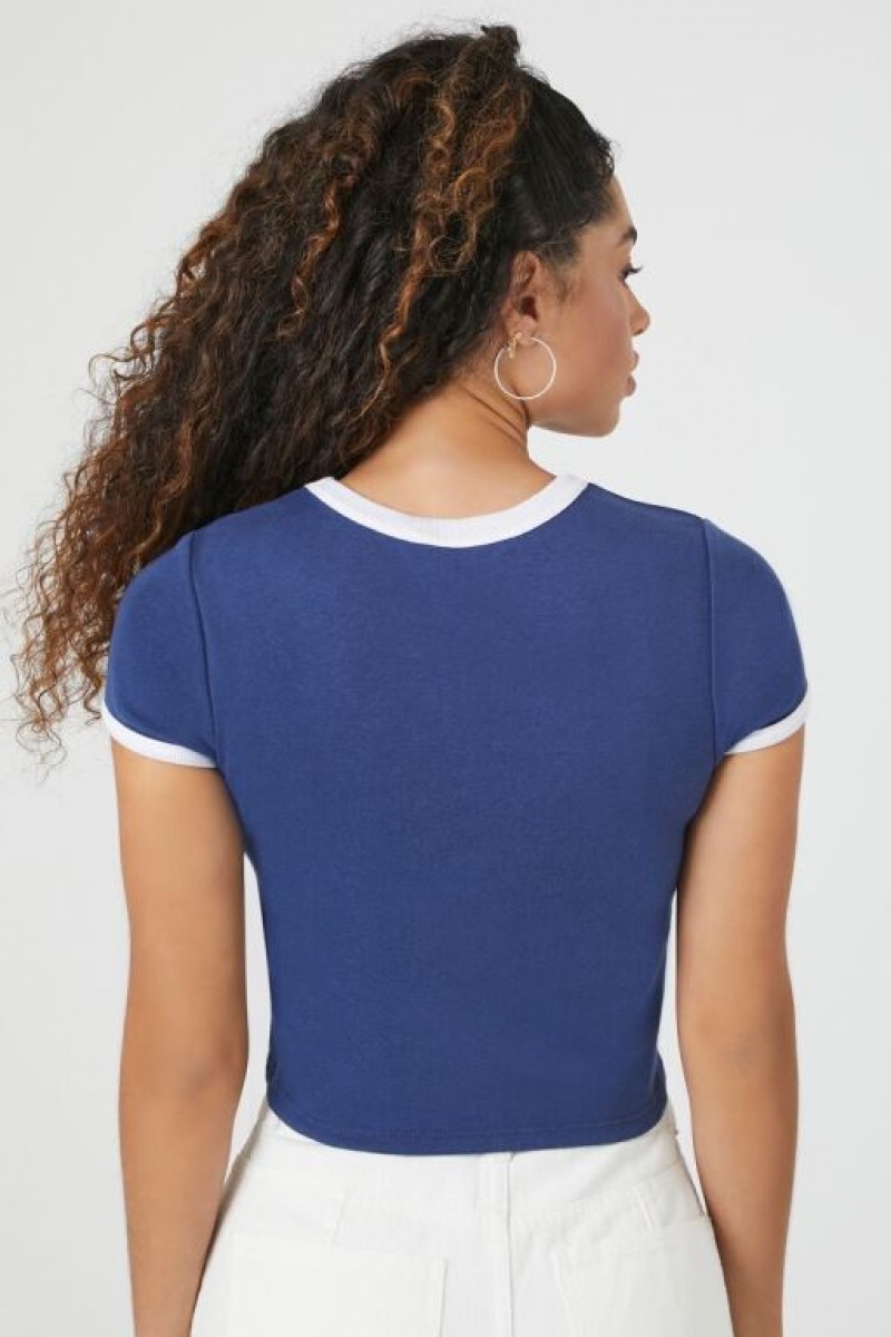 Camisa Forever 21 Cropped London Ringer Mujer Azules | zXO9Wqg8fag