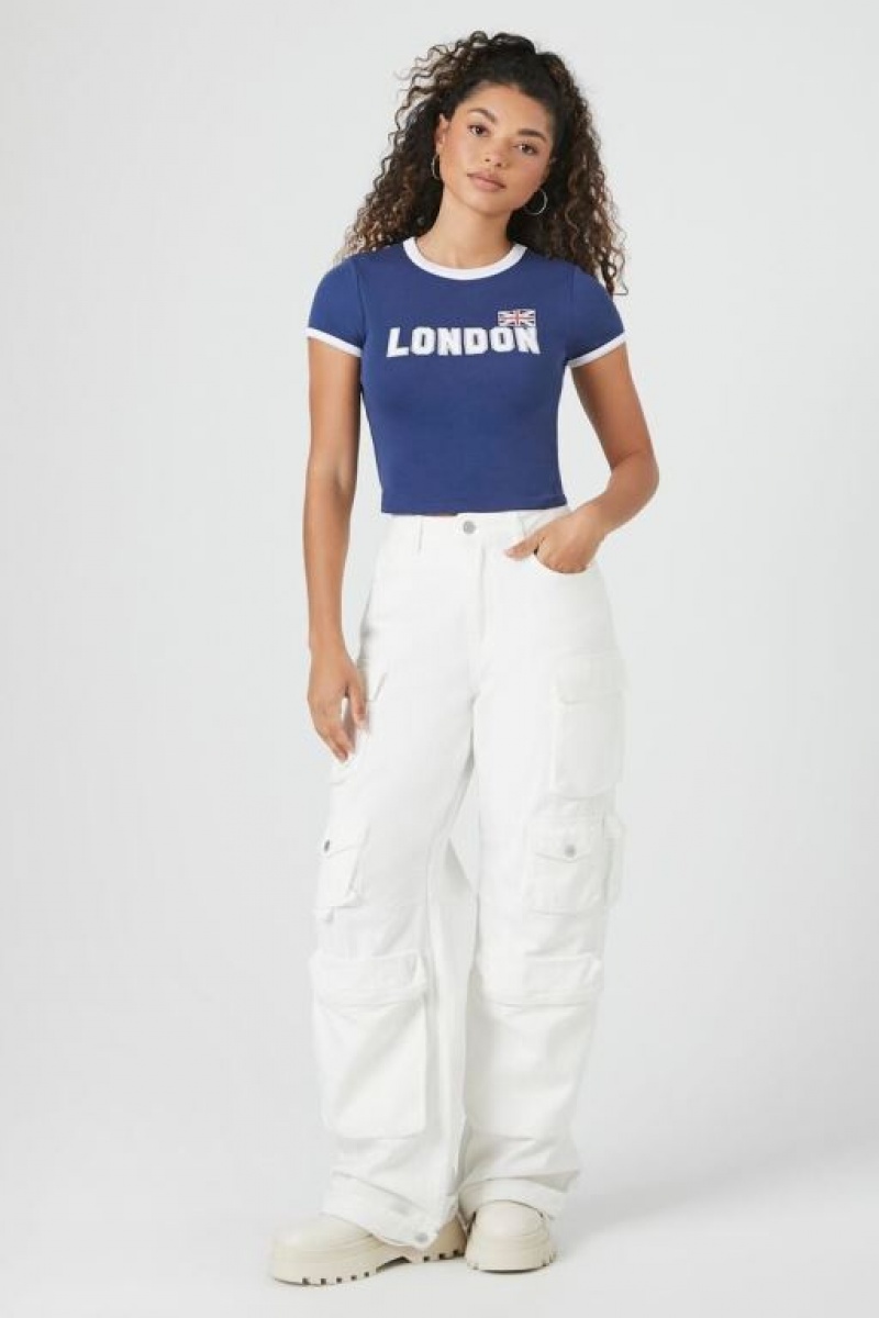 Camisa Forever 21 Cropped London Ringer Mujer Azules | zXO9Wqg8fag