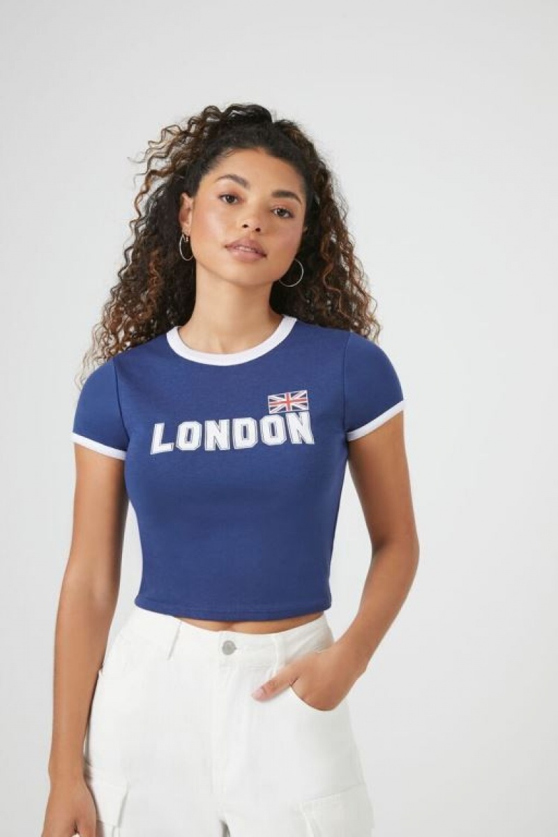 Camisa Forever 21 Cropped London Ringer Mujer Azules | zXO9Wqg8fag