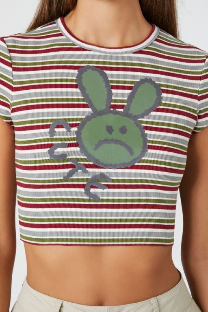 Camisa Forever 21 Cute Rabbit Estampadas Cropped Mujer Burdeos Multicolor | Y1yjWAn0abS