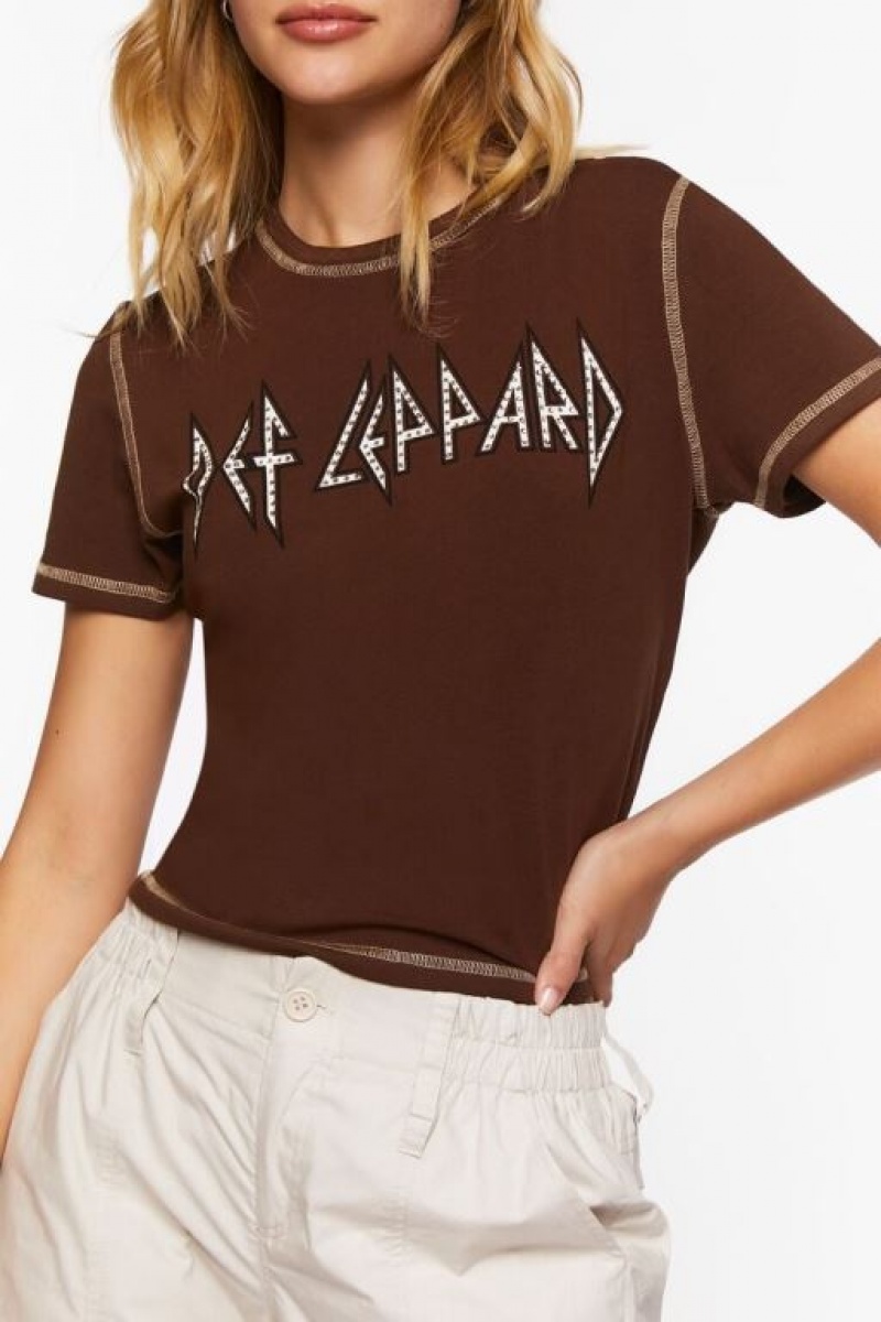 Camisa Forever 21 Def Leppard Studded Estampadas Baby Mujer Marrones Multicolor | MKkn7iXGLBI