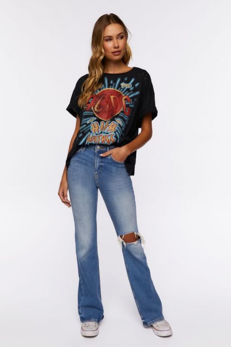 Camisa Forever 21 Distressed Acdc Estampadas Mujer Negras Multicolor | YOiODxnJ5QU