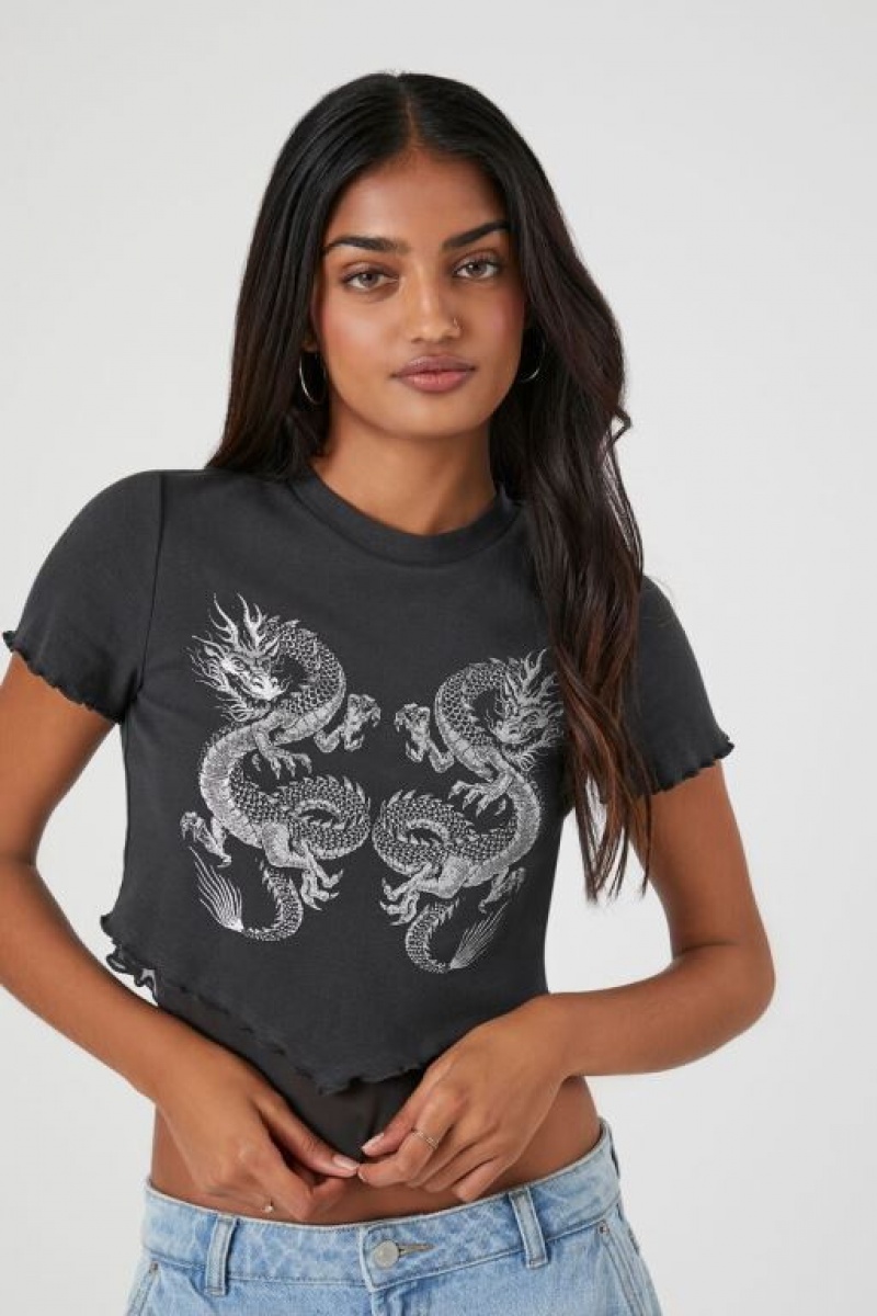 Camisa Forever 21 Dragon Estampadas Baby Mujer Negras Multicolor | PZh7cPFoc87