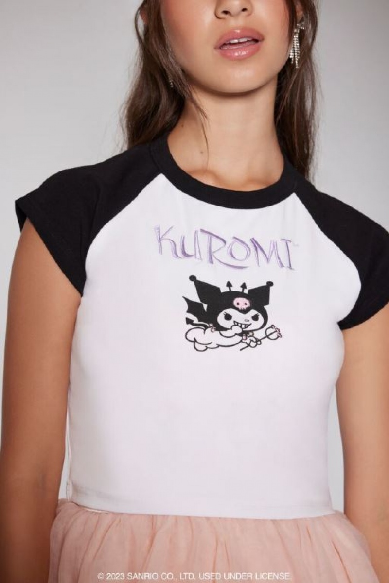 Camisa Forever 21 Embroidered Kuromi Raglan Mujer Negras Multicolor | CS2FR7jcwOC