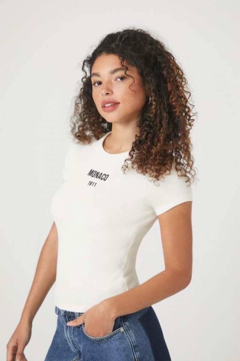 Camisa Forever 21 Embroidered Monaco Mujer Creme Negras | SimQD9r8Q2p