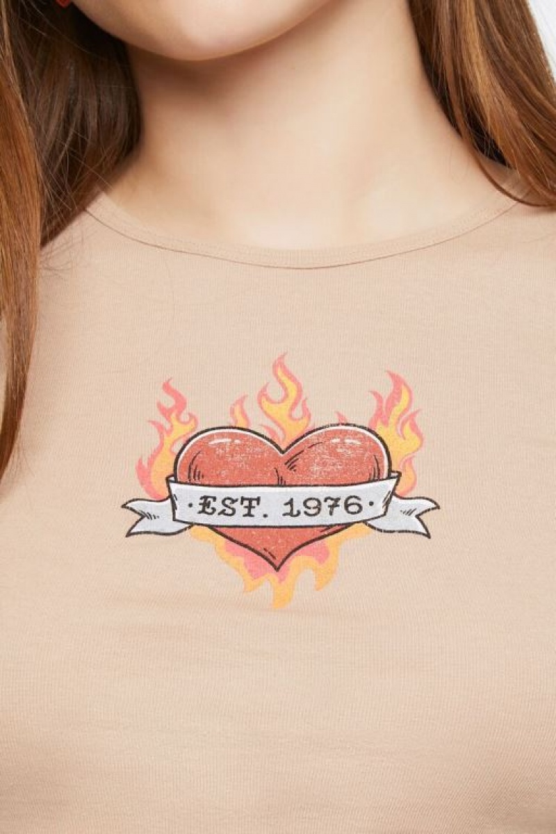 Camisa Forever 21 Flaming Heart Estampadas Baby Mujer Gris Marrones Multicolor | 8wwOMG0lIWn