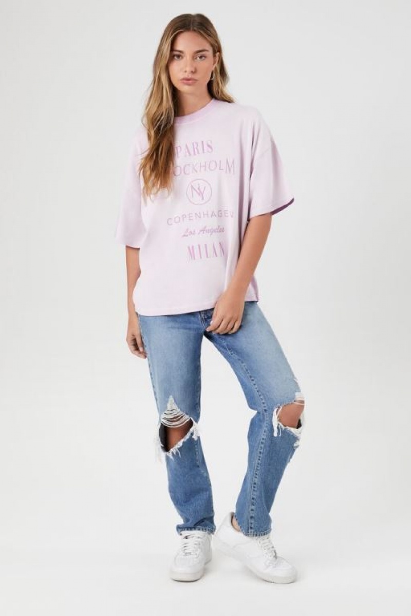 Camisa Forever 21 Global Cities Estampadas Mujer Lavanda Multicolor | NkIb3qWmERv