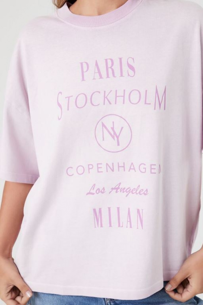 Camisa Forever 21 Global Cities Estampadas Mujer Lavanda Multicolor | NkIb3qWmERv